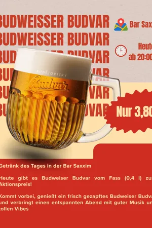 Event: 🍺 Budweiser Budvar vom Fass – nur 3,80 € Event-Bild: 🍺 Budweiser Budvar vom Fass – nur 3,80 €