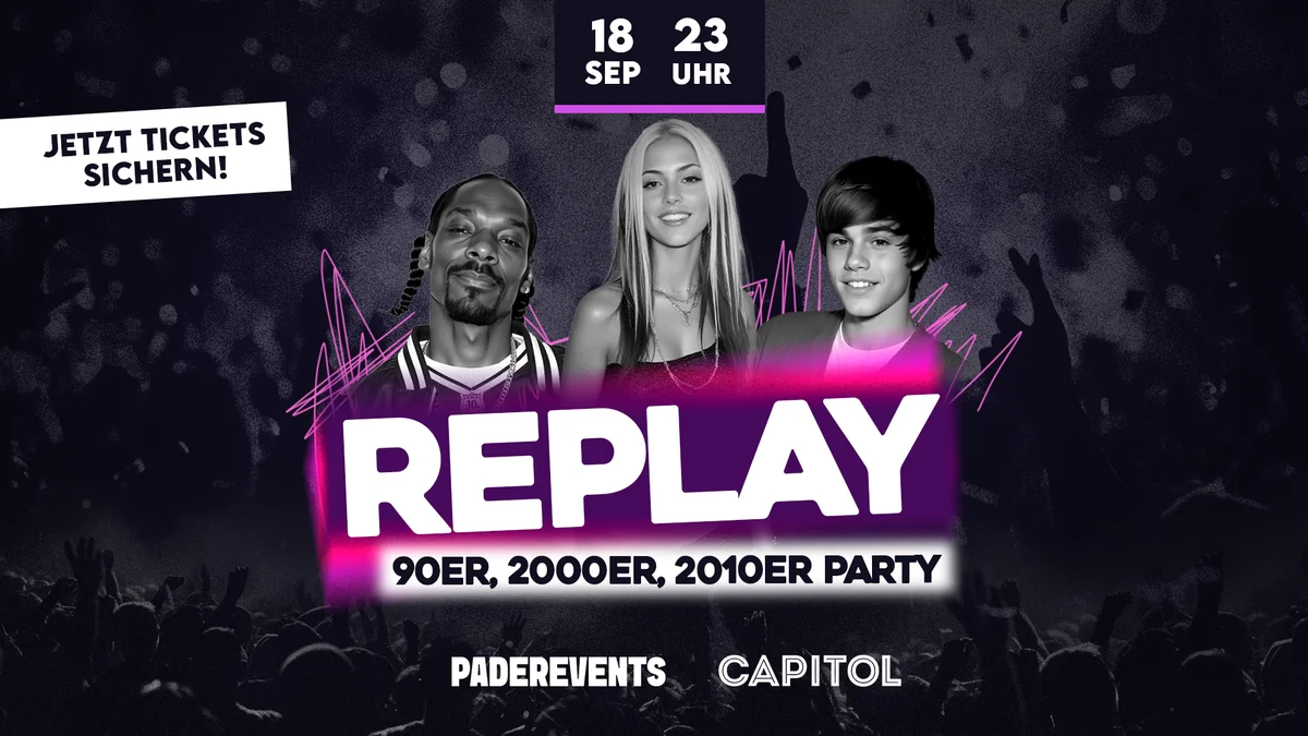 Flyer: REPLAY – 90ER, 2000ER, 2010ER PARTY Flyer: REPLAY – 90ER, 2000ER, 2010ER PARTY