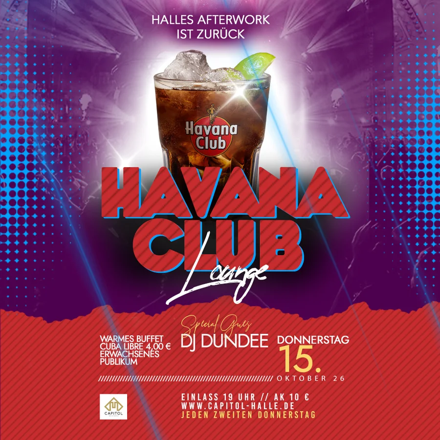 Flyer: HAVANA CLUB LOUNGE - Die Afterwork Party am 15.10.26