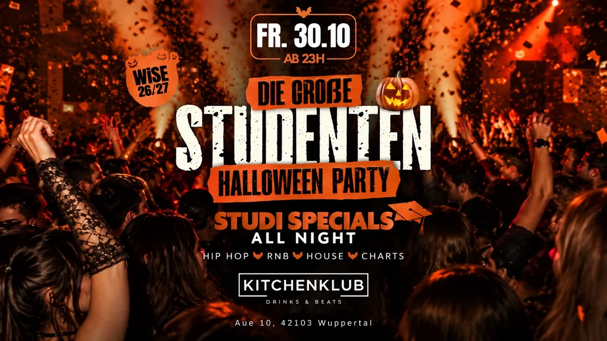 Flyer: DIE GROẞE HALLOWEEN STUDENTEN PARTY – WiSe 26/27 FREITAG - 30.10