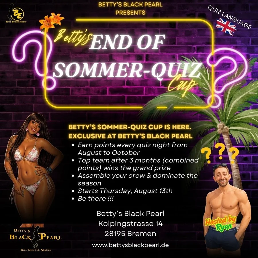 Flyer: Betty's End of Sommer Quiz Cup Night
