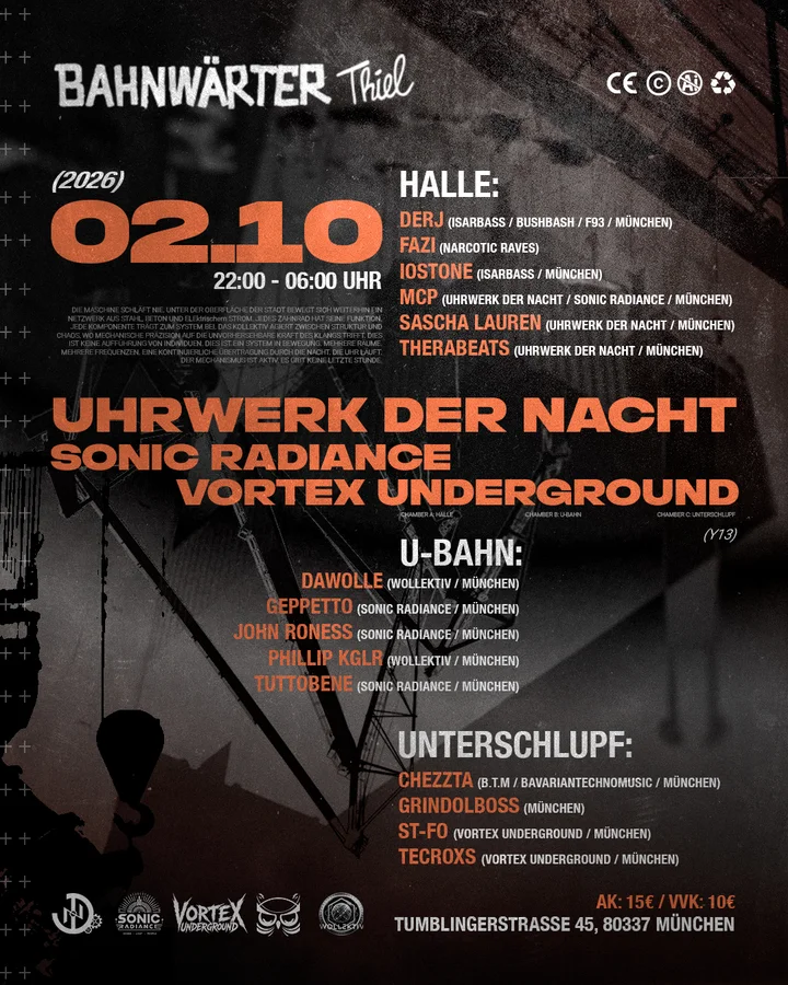 Flyer: 135+ mit Uhrwerk der Nacht X Sonic Radiance X Vortex