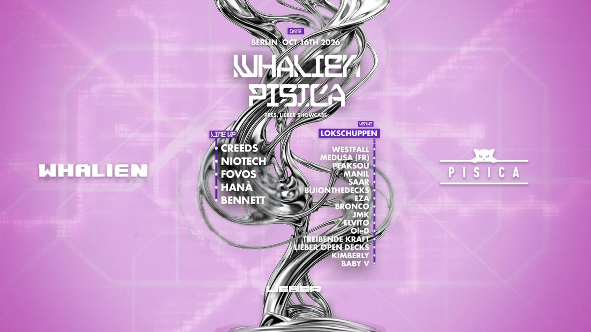 Flyer: WHALIEN x PISICA pres Creeds, BENNETT, FOVOS, Niotech, HANÀ and more tba