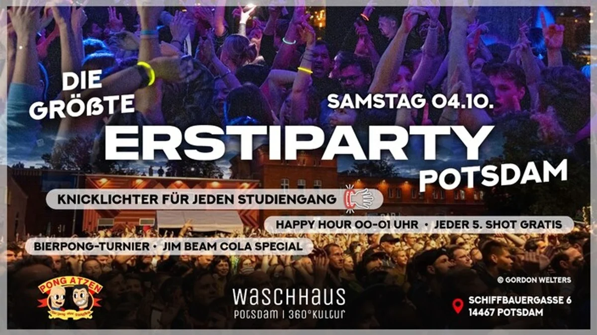 Flyer: (Vorläufig) Die größte Erstiparty Potsdam - Waschhaus | Sa, 03.10. Flyer: (Vorläufig) Die größte Erstiparty Potsdam - Waschhaus | Sa, 03.10.