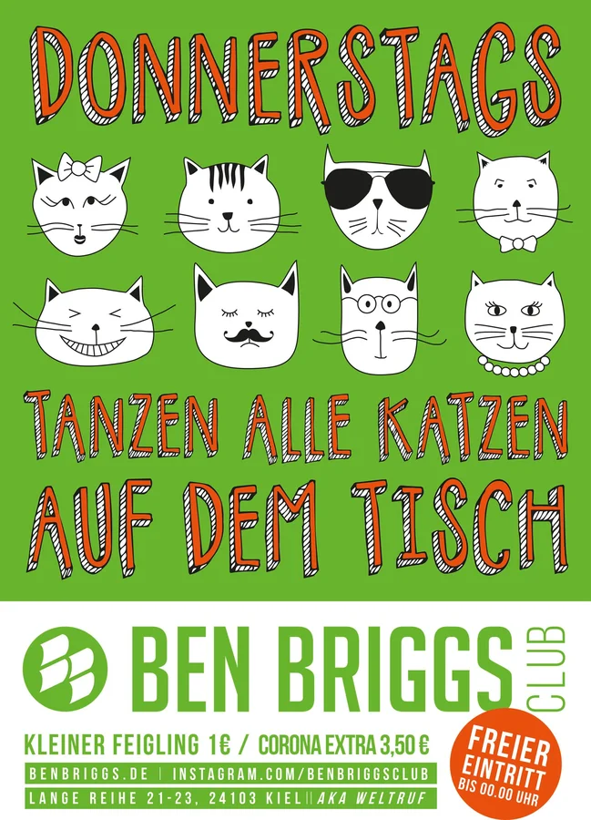 Flyer: ✪ DONNERSTAGS ✪ TANZEN ALLE KATZEN AUF DEM TISCH ✪