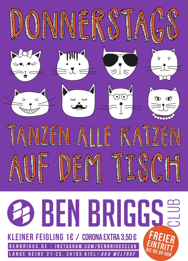 Flyer: ✪ DONNERSTAGS ✪ TANZEN ALLE KATZEN AUF DEM TISCH ✪
