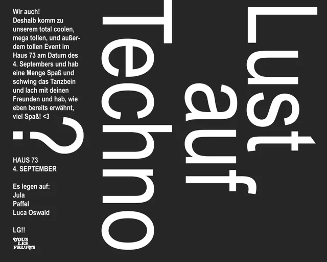 Flyer: Lust auf Techno? by Tous Les Fruits (Techno) Flyer: Lust auf Techno? by Tous Les Fruits (Techno)