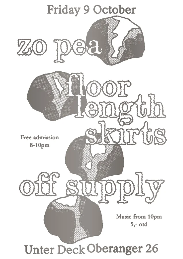 Flyer: Off Supply with Zo Pea & floor length skirts Flyer: Off Supply with Zo Pea & floor length skirts