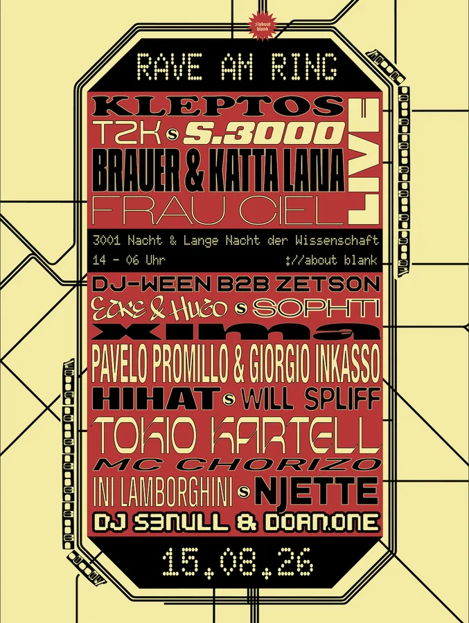 Flyer: Rave am Ring w/ Kleptos, S.3000, TZK & Frau Ciel Flyer: Rave am Ring w/ Kleptos, S.3000, TZK & Frau Ciel