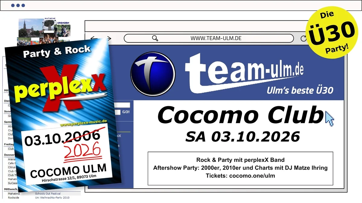 Flyer: team-ulm Revival | die ü30 party, mit perplexX Liveband und Aftershow
