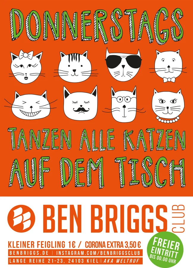 Flyer: ✪ DONNERSTAGS ✪ TANZEN ALLE KATZEN AUF DEM TISCH ✪