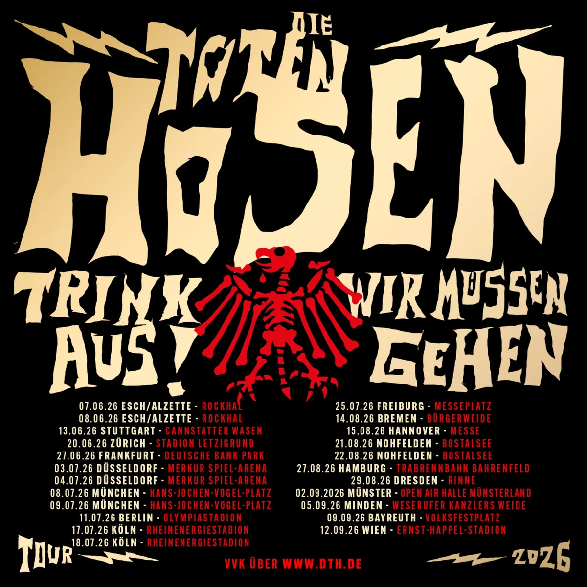Flyer: Die Toten Hosen - Trink aus! Wir müssen gehen - Tour 2026 Flyer: Die Toten Hosen - Trink aus! Wir müssen gehen - Tour 2026