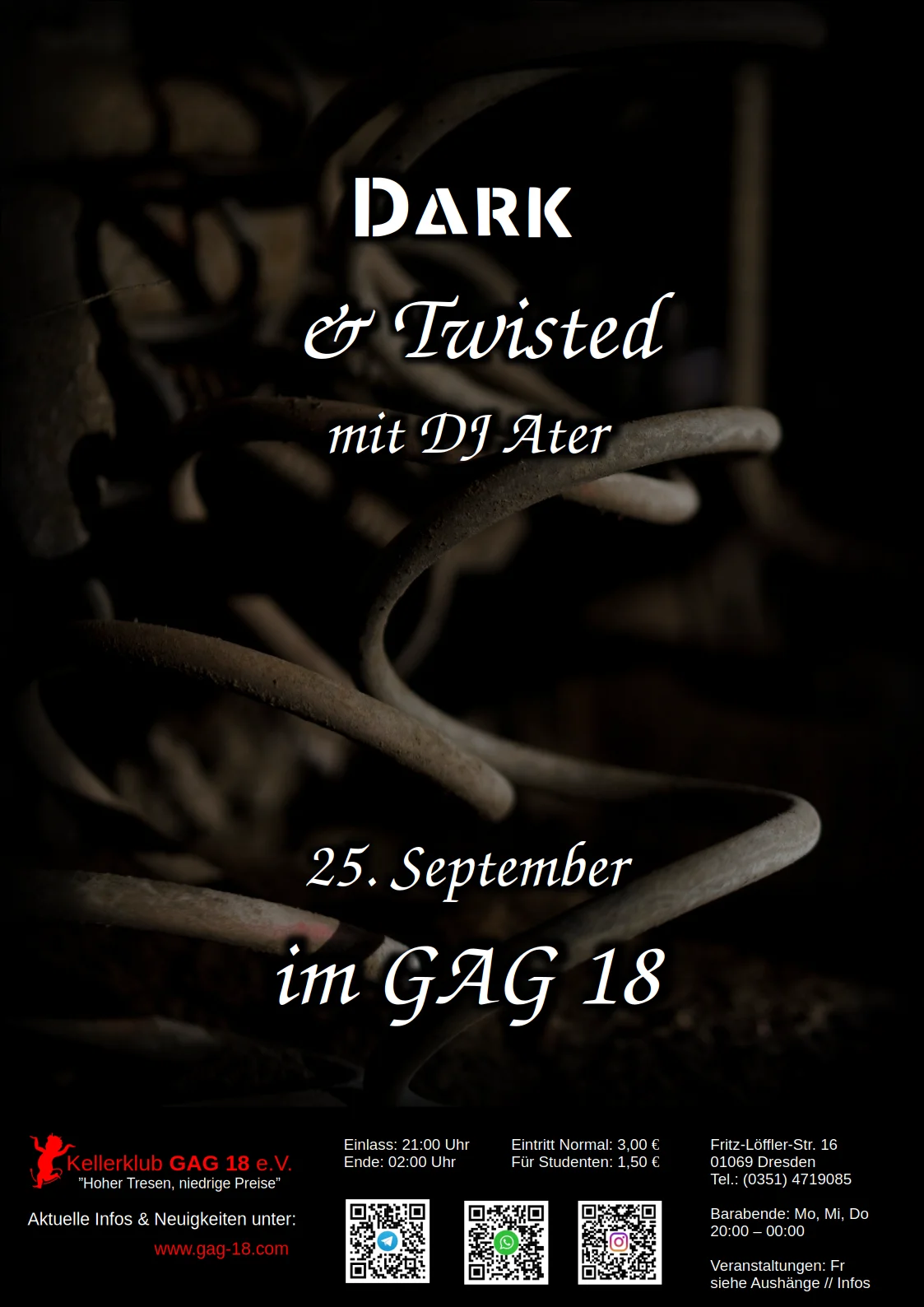 Flyer: Dark & Twisted mit DJ Ater Flyer: Dark & Twisted mit DJ Ater