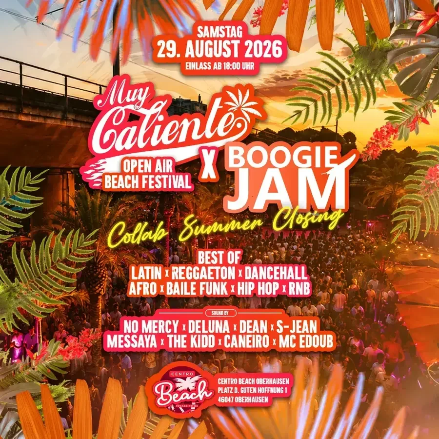 Flyer: MUY CALIENTE x BOOGIE JAM – SUMMER CLOSING Flyer: MUY CALIENTE x BOOGIE JAM – SUMMER CLOSING