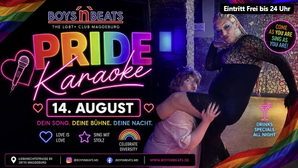 Flyer: Pride Karaoke - Moderation: Pamela – aka die Fette // Co-Moderation: Conni Lingus Flyer: Pride Karaoke - Moderation: Pamela – aka die Fette // Co-Moderation: Conni Lingus