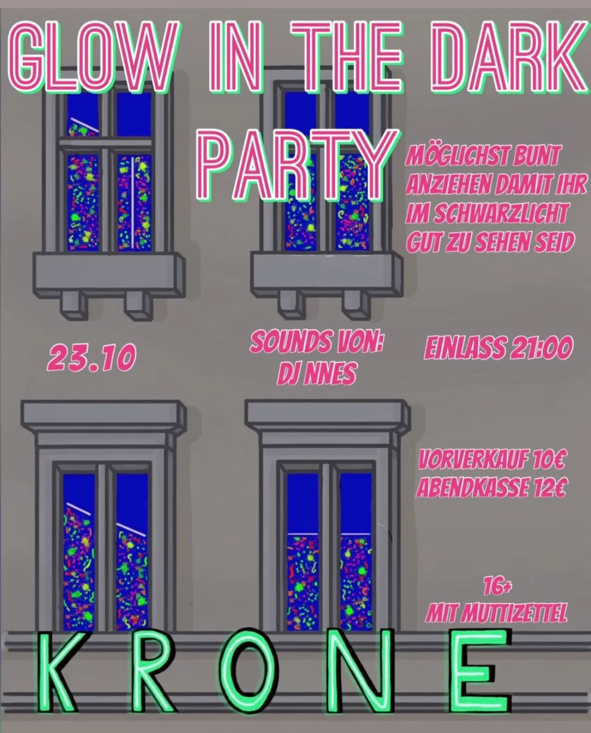 Flyer: Glow In The Dark Party / 16+ Party der Bert Brecht Schule Flyer: Glow In The Dark Party / 16+ Party der Bert Brecht Schule