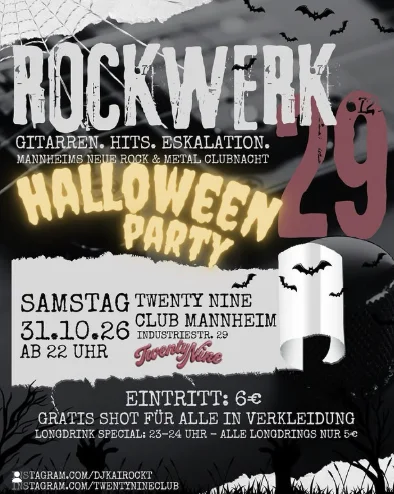 Flyer: ROCKWERK 29 – Mannheims neue Rock & Metal Clubnacht. Flyer: ROCKWERK 29 – Mannheims neue Rock & Metal Clubnacht.