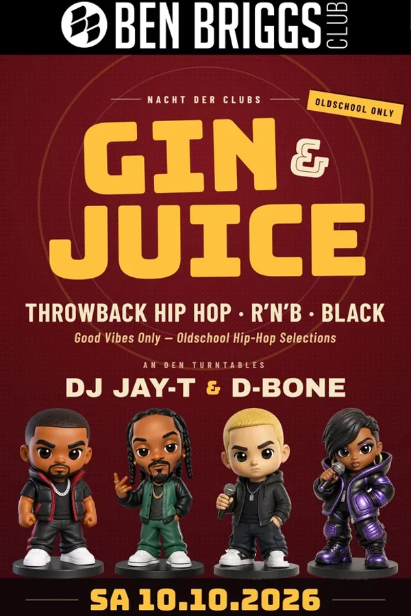 Event: Nacht der Clubs – GIN & JUICY Throwback Hip Hop - R'N'B - Black Event-Bild: Nacht der Clubs – GIN & JUICY Throwback Hip Hop - R'N'B - Black