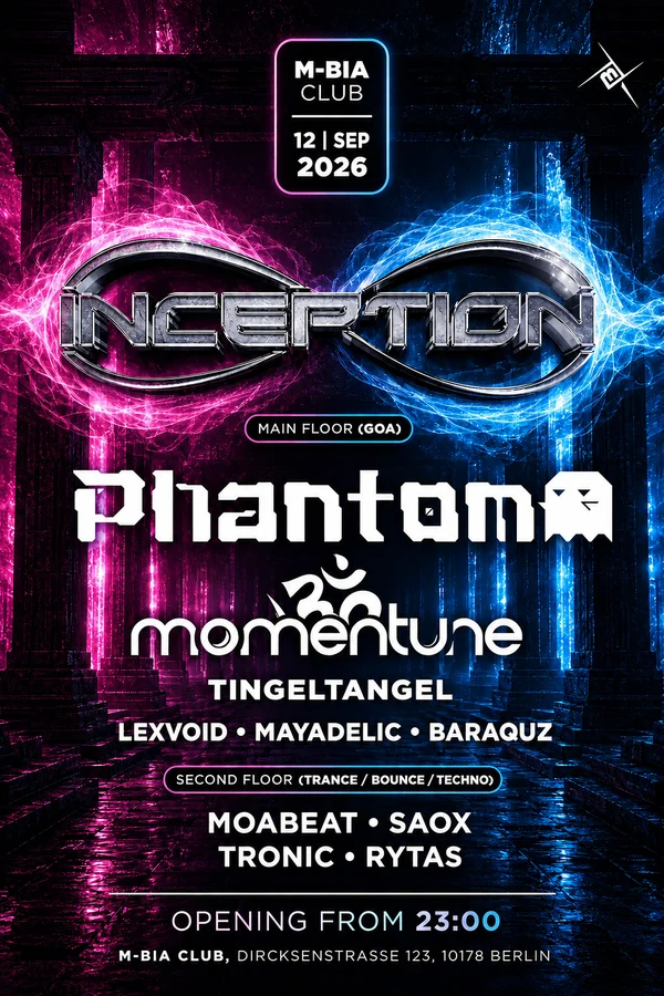 Event image: INCEPTION with Phantom - 2 FLOORS - GOA & TECHNO