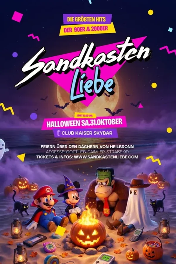 Event image: SANDKASTENLIEBE – Heilbronn’s 90er & 2000er Party / Club Kaiser Skybar Halloween