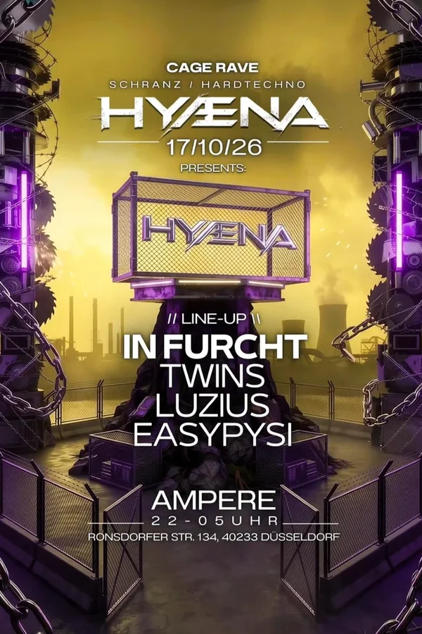 Event: HYÆNA Techno Presents WELCOME TO THE CAGE. Event image: HYÆNA Techno Presents WELCOME TO THE CAGE.