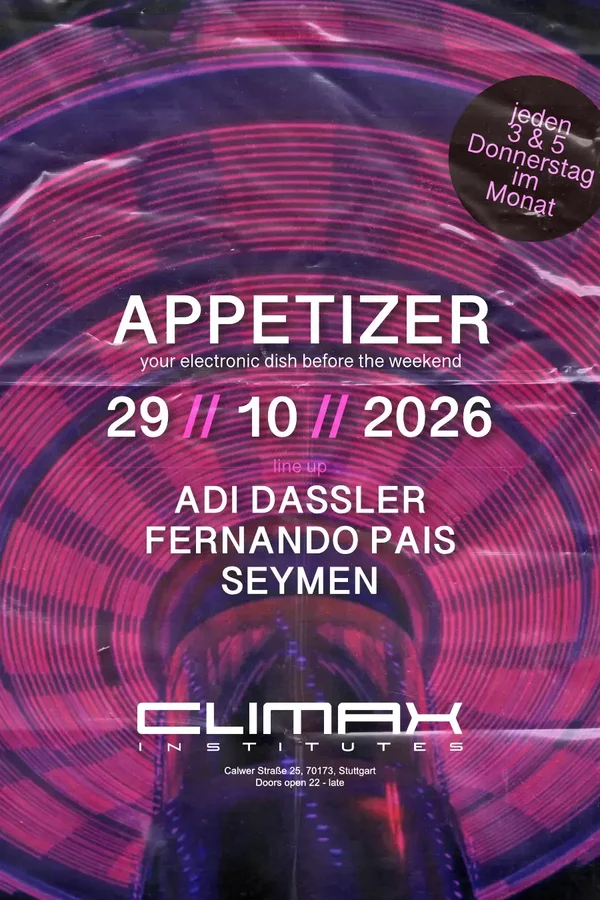 Event-Bild: APPETIZER - Adi Dassler · Fernando Pais · Seymen