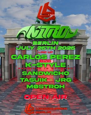 Event: NITRO x Lokschuppen pres K-Style, Carlos Pérez, Sandwicho, Tasuik, Mostroh, JRG Event image: NITRO x Lokschuppen pres K-Style, Carlos Pérez, Sandwicho, Tasuik, Mostroh, JRG
